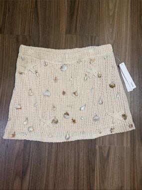 Aqua Cream Crochet Seashell & Starfish Mini Skirt